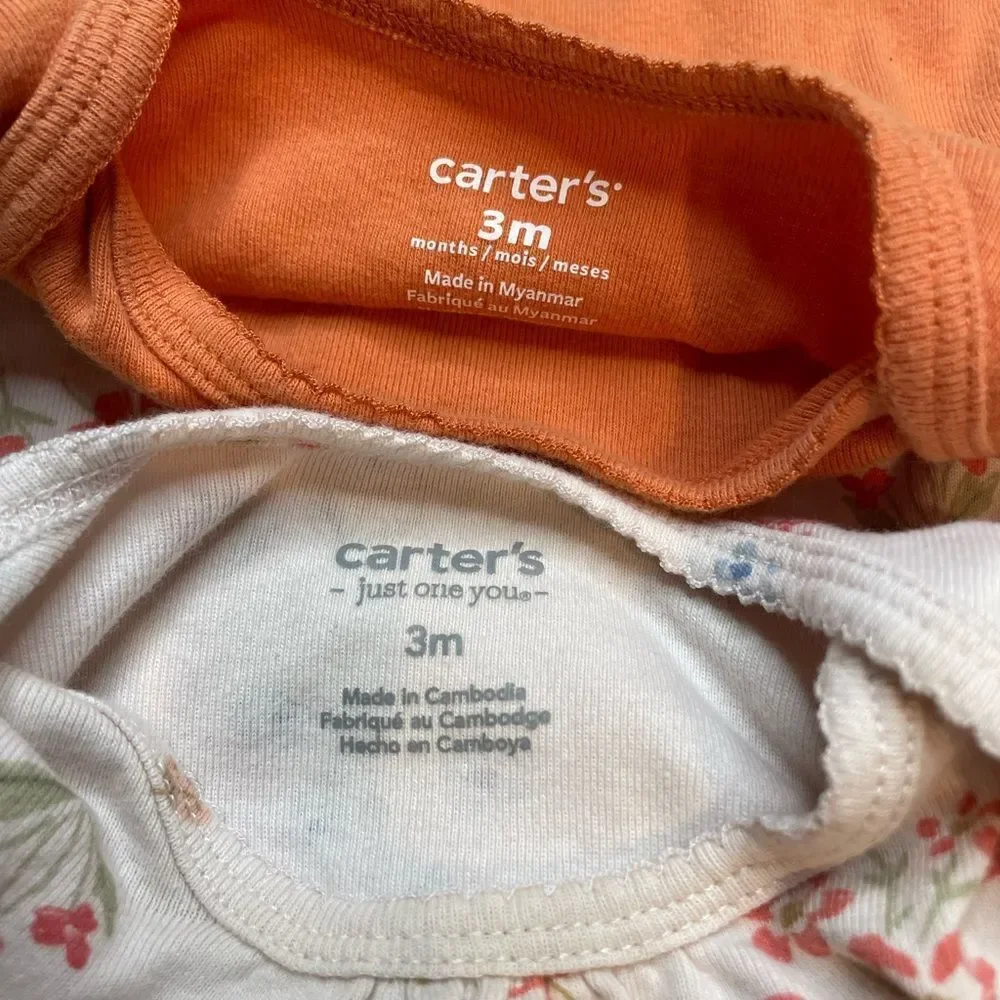 5 for $25🔥Carters‎ Set of 2 Bodysuits Baby Girl Size 3 Months